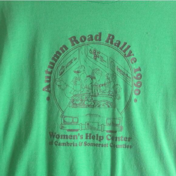 Vintage 1990 Autumn Road Rallye Women’s Help Center Green Tee Screen Stars L - Picture 4 of 8